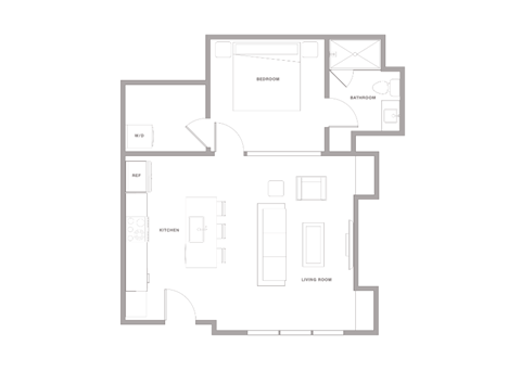Floor plan for 1 bed, 1 bath, 746 sqft